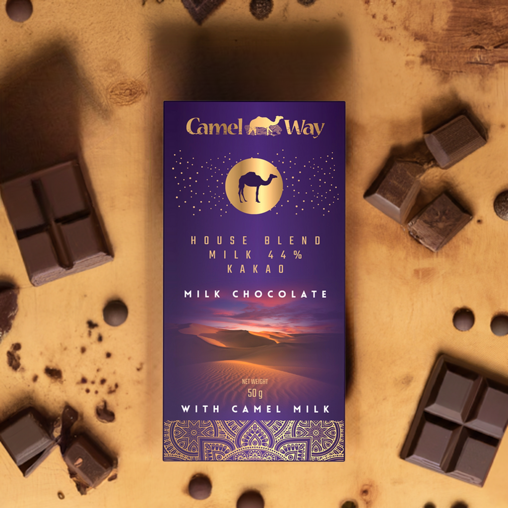 Handmade camel milk chocolate bar with 44 percent premium cocoa and rich creamy texture