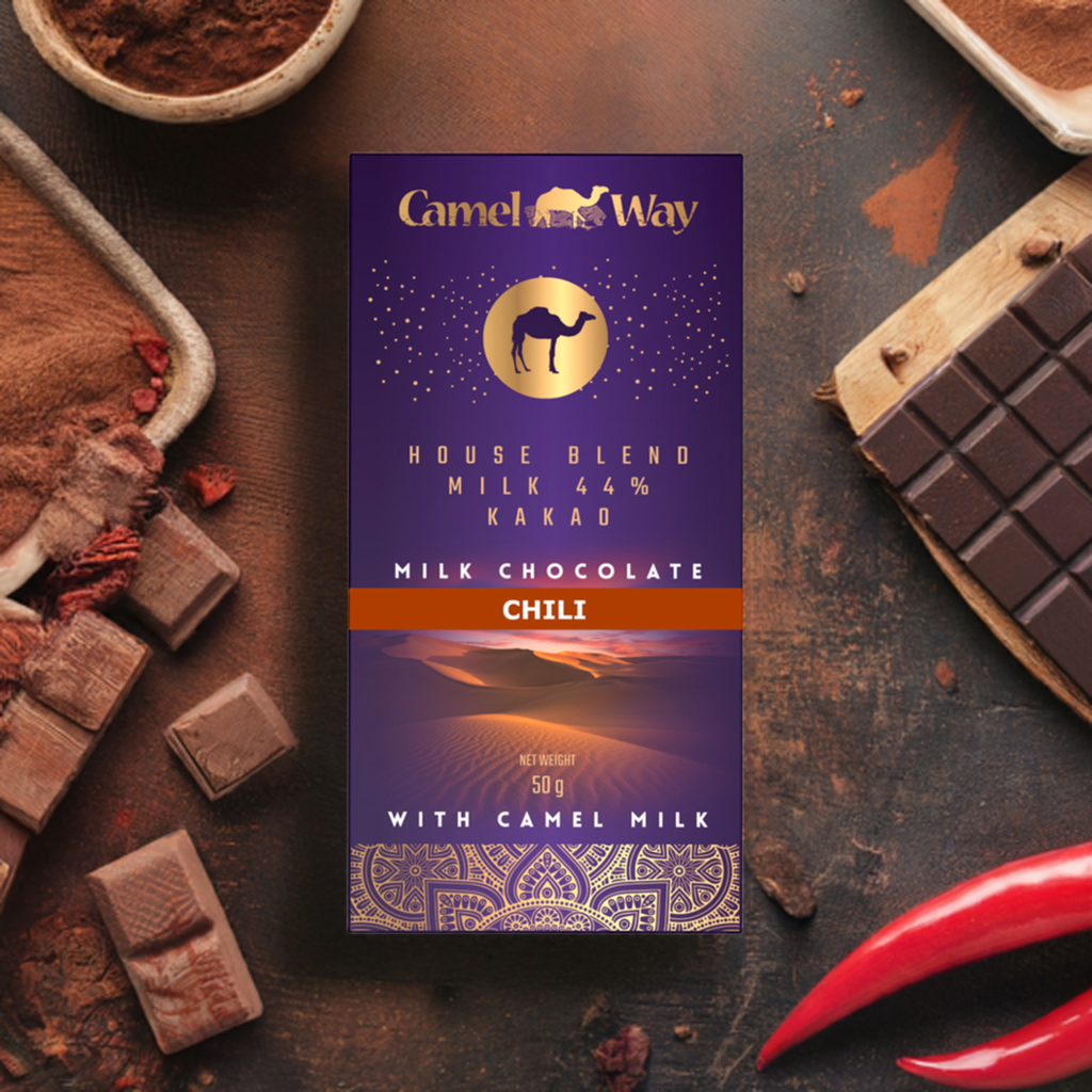Handmade camel milk chocolate with chilli bar in premium artisanal packaging — view 4