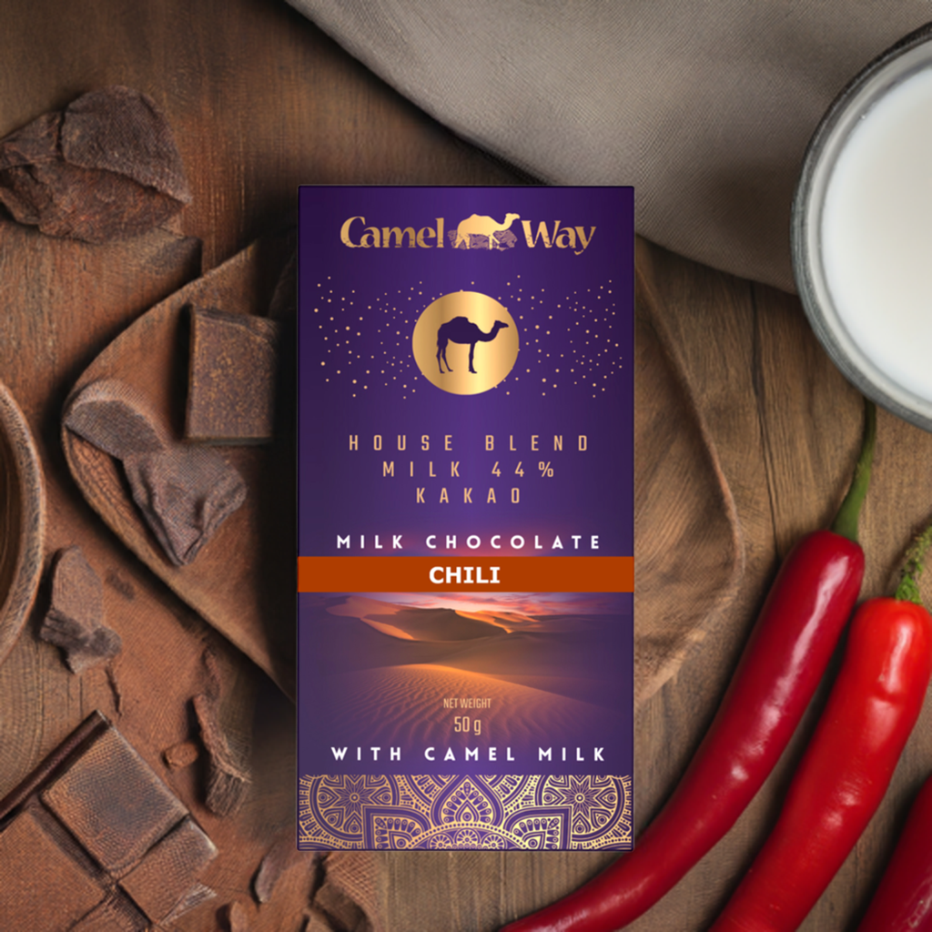 Handmade camel milk chocolate with chilli bar in premium artisanal packaging — view 3