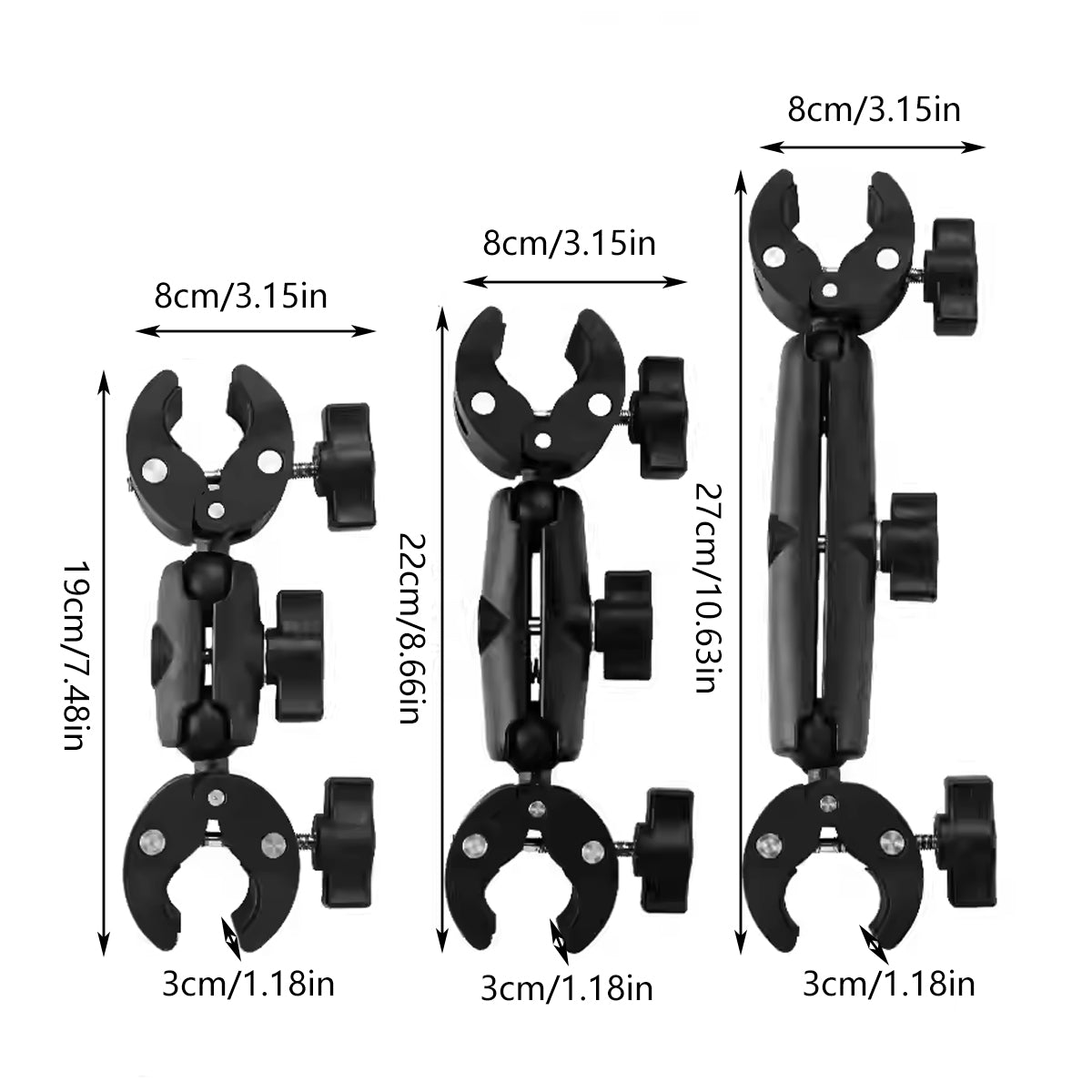 Black adjustable outdoor cycling camera clamp and phone mount attached to a bicycle handlebar — view 3