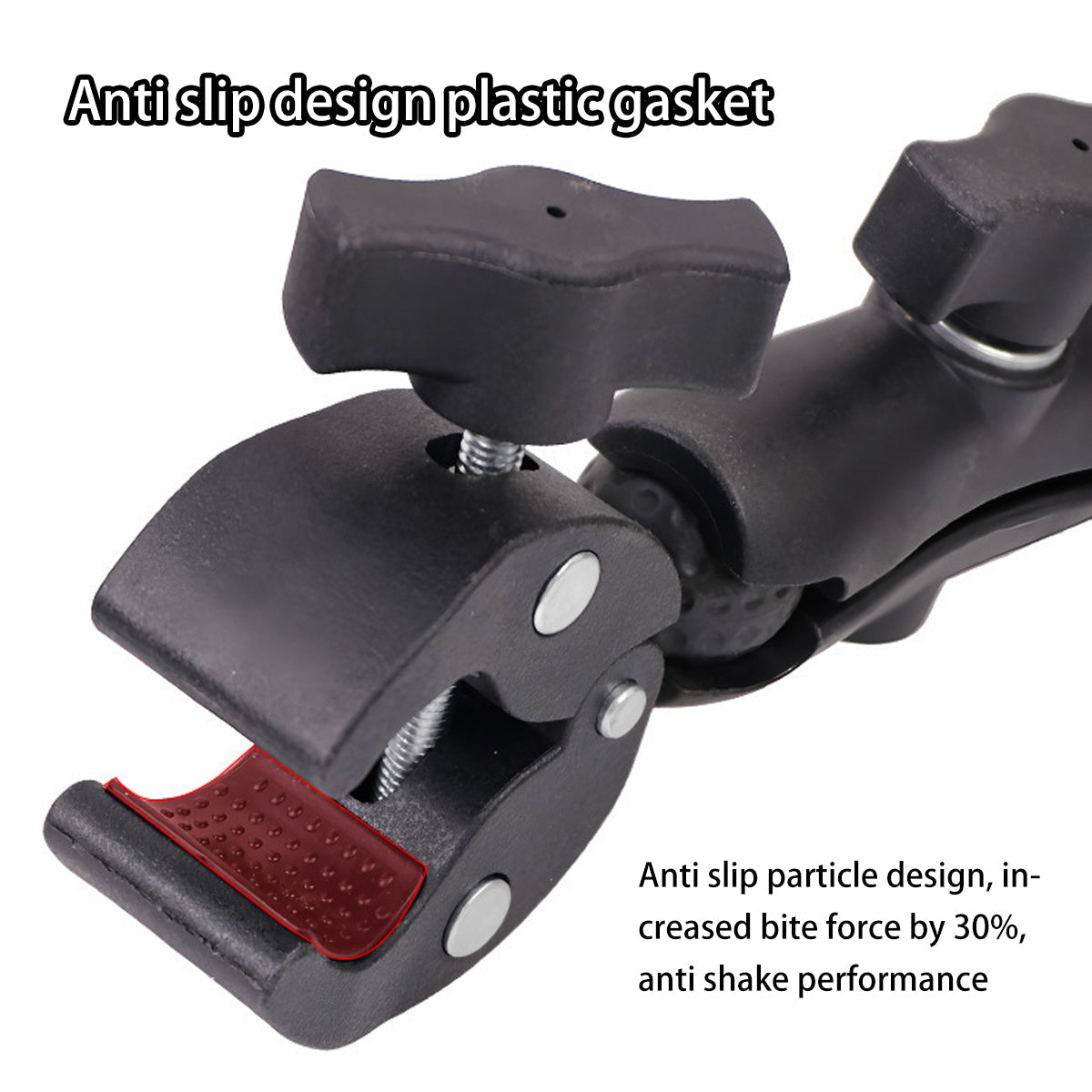 Black adjustable outdoor cycling camera clamp and phone mount attached to a bicycle handlebar — view 5