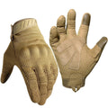 Tactical outdoor sports gloves with carbon fiber knuckles and padded microfiber palms in rugged terrain