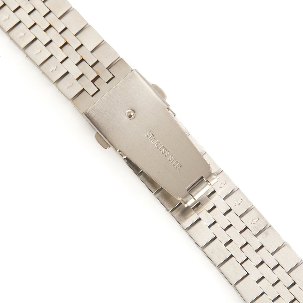 Stainless steel link bracelet Apple Watch band in silver and rose gold tone with butterfly clasp — view 5
