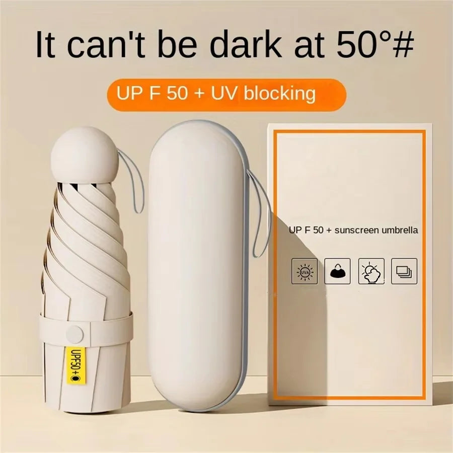 Cream white portable capsule umbrella with automatic open close button and windproof canopy. — view 2