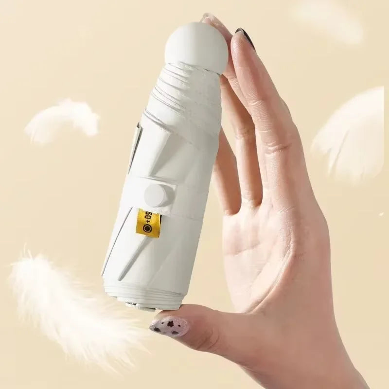 Cream white portable capsule umbrella with automatic open close button and windproof canopy. — view 3
