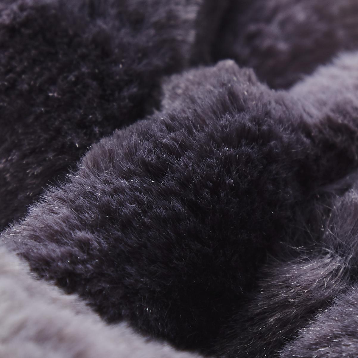 Luxury black striped faux fur throw blanket draped gracefully over a sofa with thick sherpa fleece — view 3
