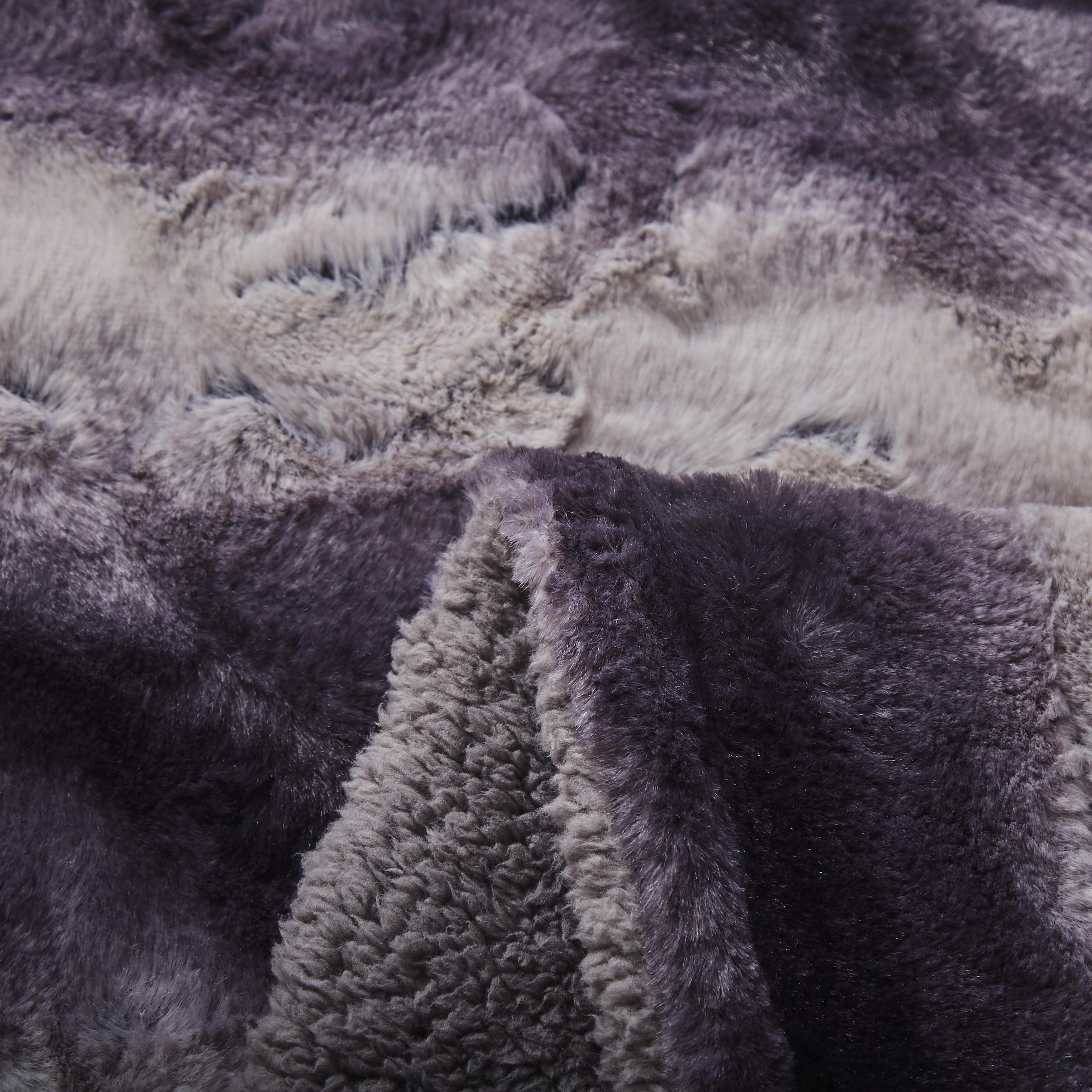 Luxury black striped faux fur throw blanket draped gracefully over a sofa with thick sherpa fleece — view 4