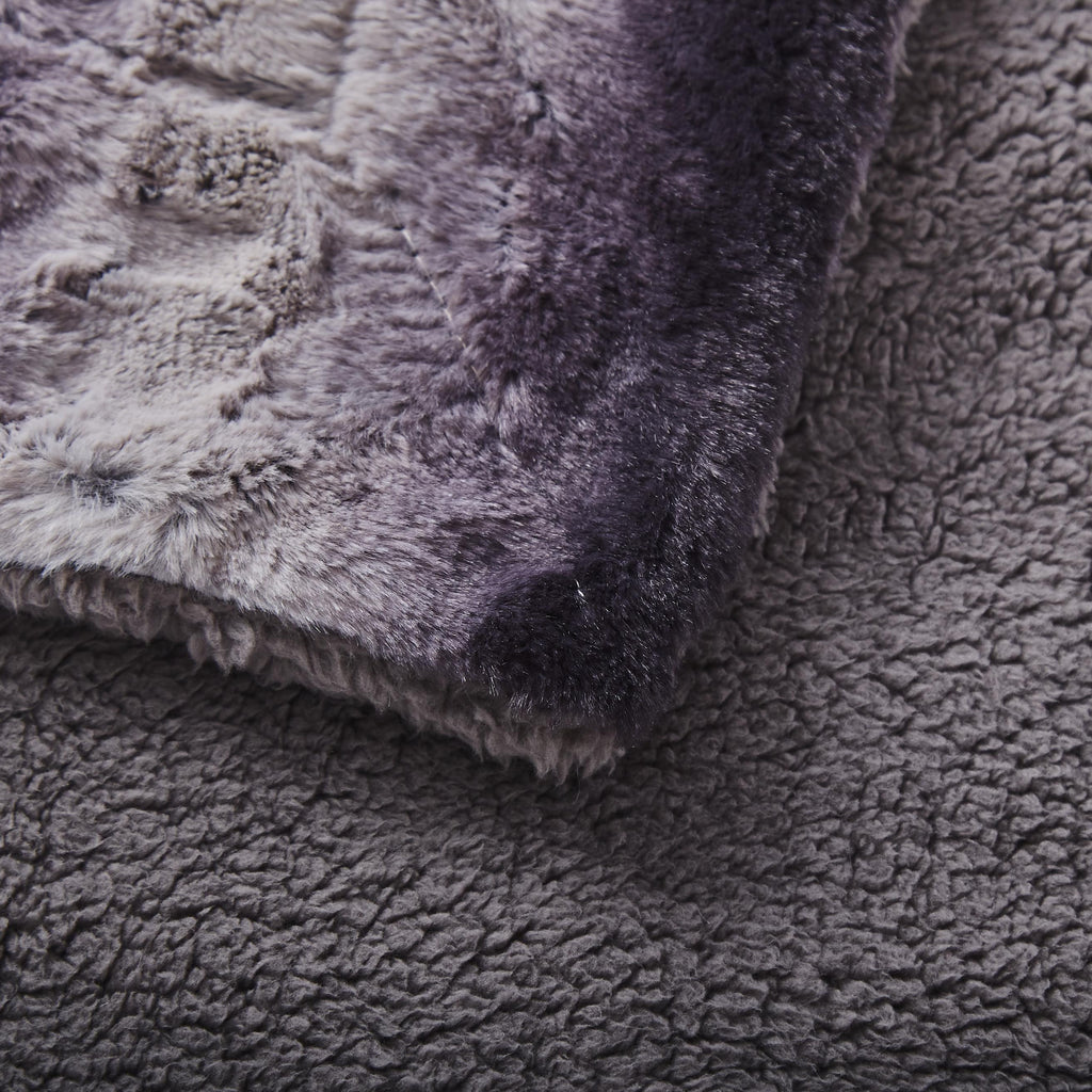 Luxury black striped faux fur throw blanket draped gracefully over a sofa with thick sherpa fleece — view 5