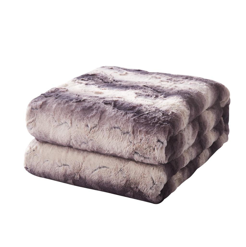 Luxury black striped faux fur throw blanket draped gracefully over a sofa with thick sherpa fleece — view 2