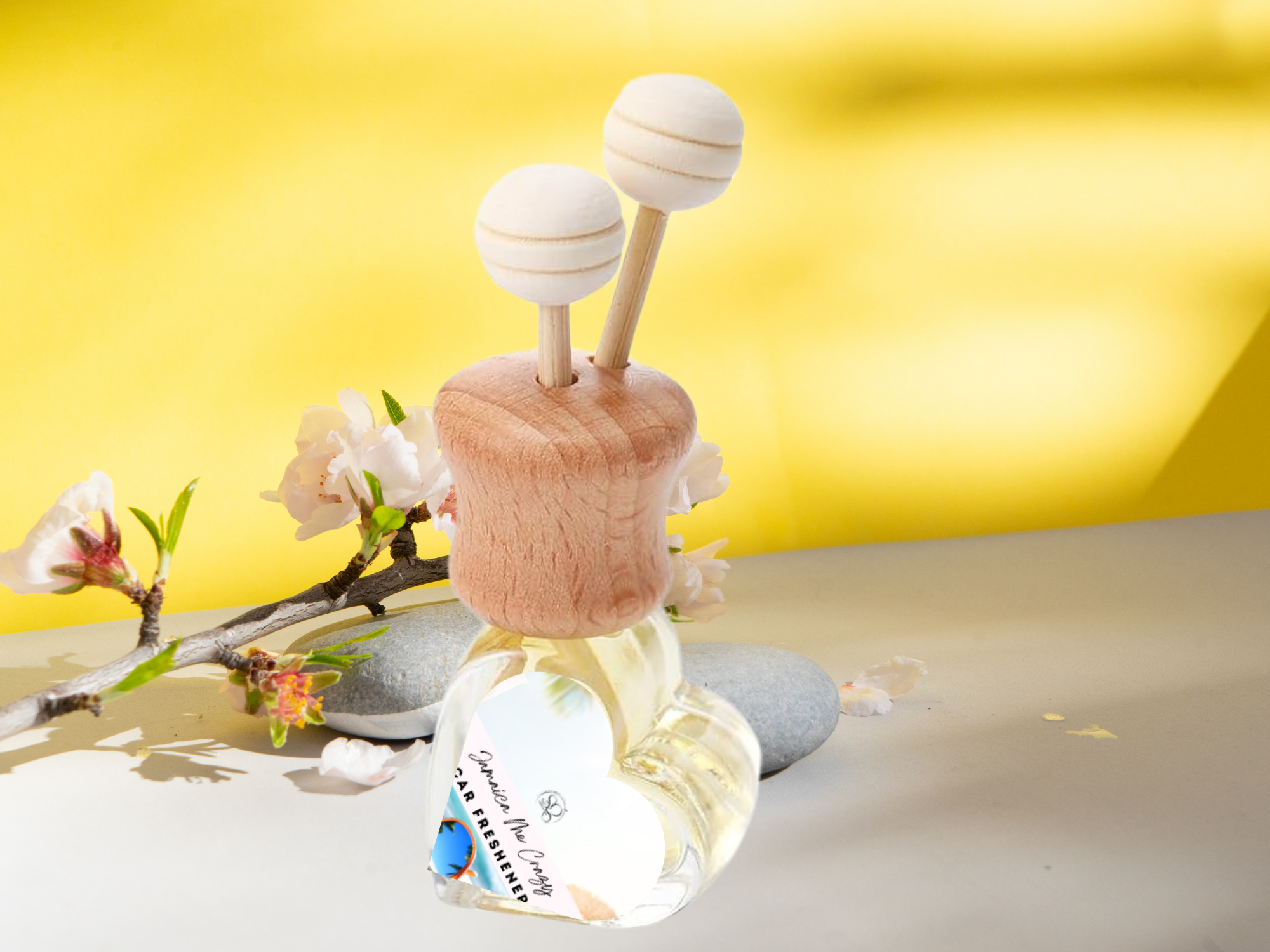 Tropical vent car diffuser glass bottle with wooden cap and sticks in a gift box — view 5