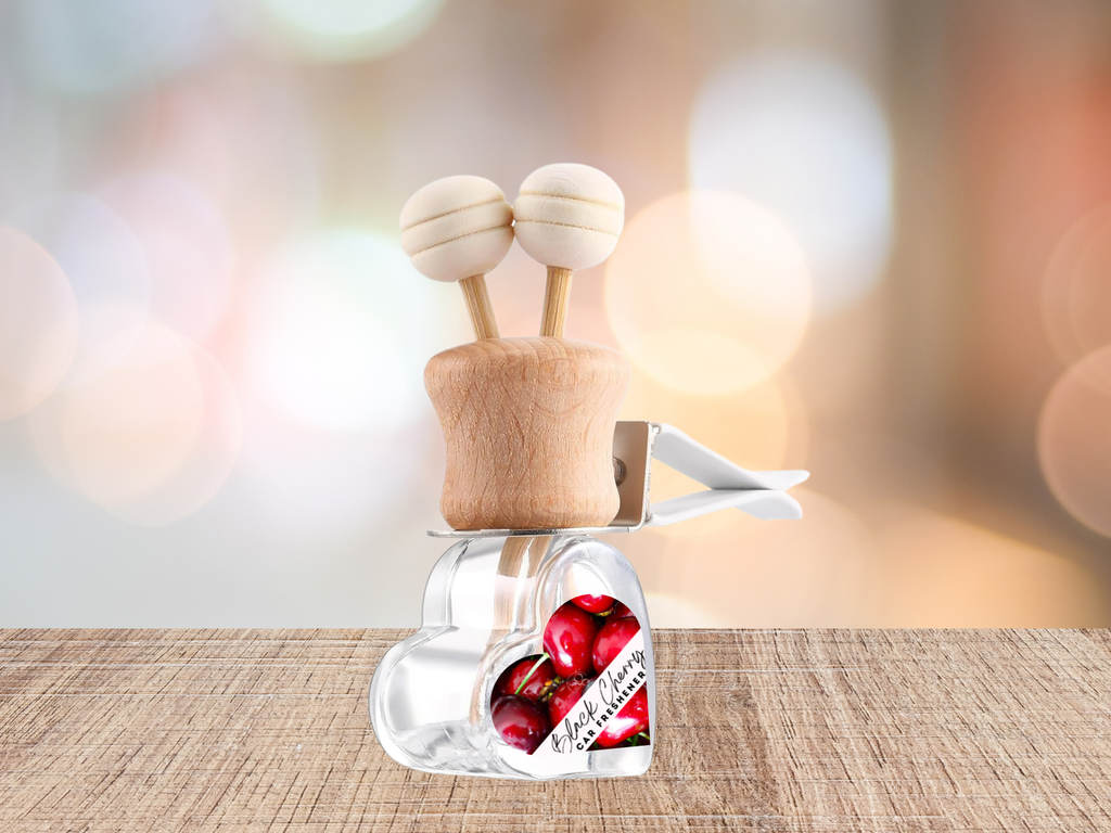 Clean and fresh minimalist vent car diffuser bottle with wooden cap and gift box — view 3