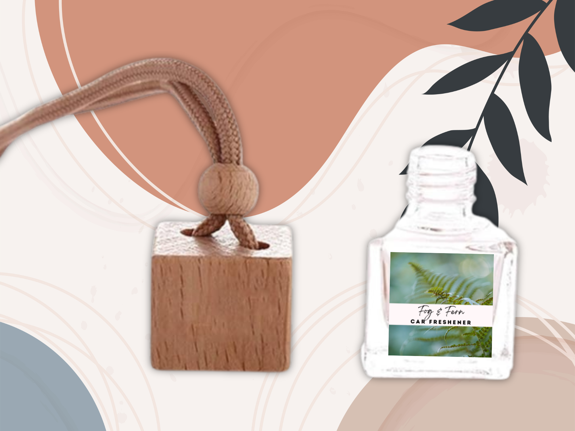Fruity hanging car freshener in glass bottle with wooden cap and hanging rope, tropical scent. — view 4