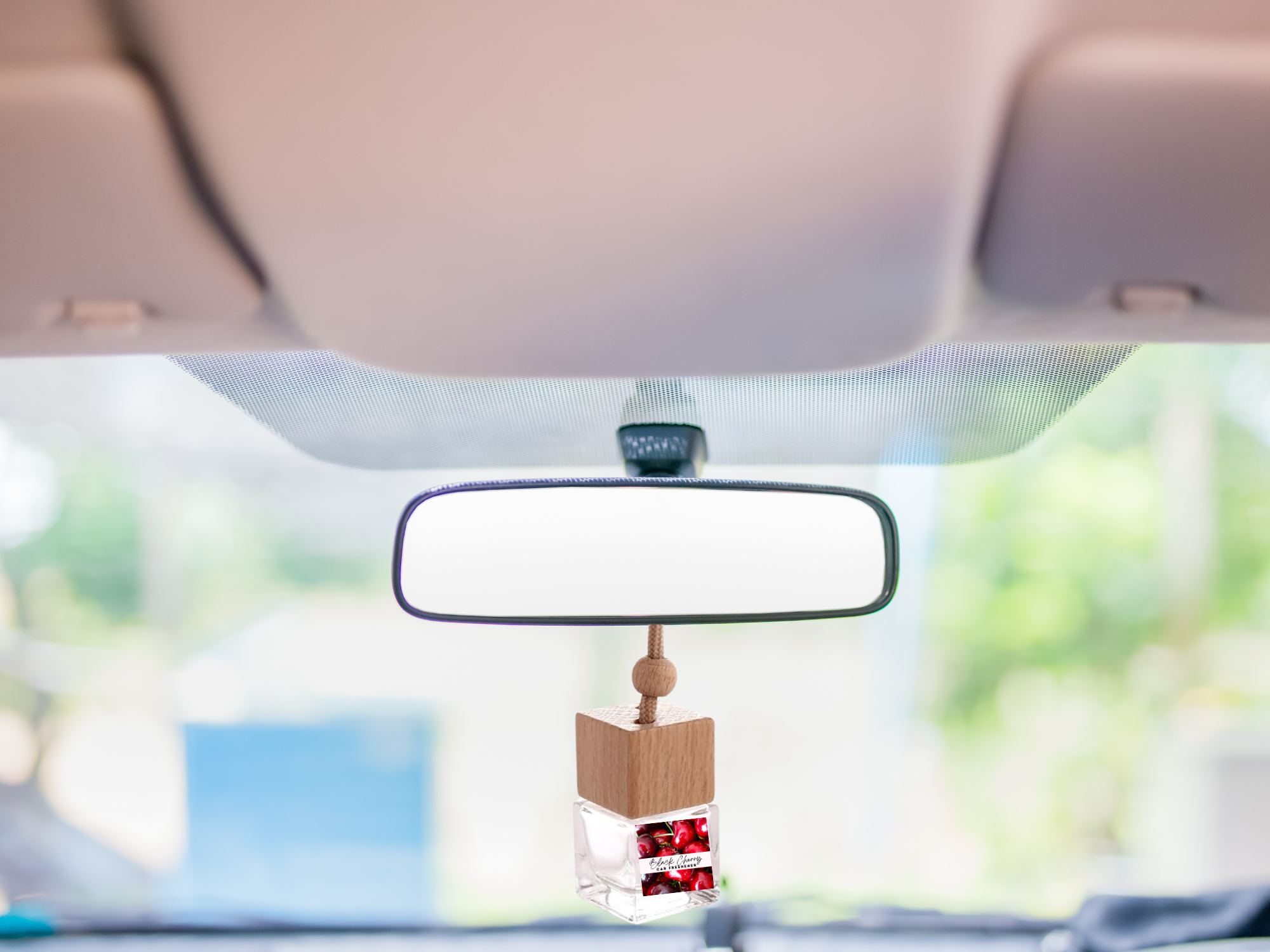 Glass hanging car freshener bottle with a wooden cap and hanging rope for aromatic commuting — view 2