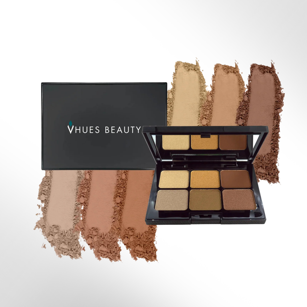 Six shade vegan eyeshadow palette with matte and shimmer neutral tones in a compact — view 4