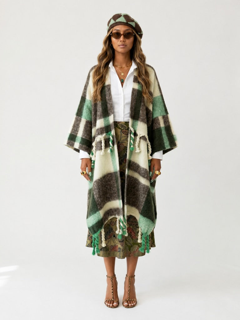 Grounded Plaid Fringe Kimono-2
