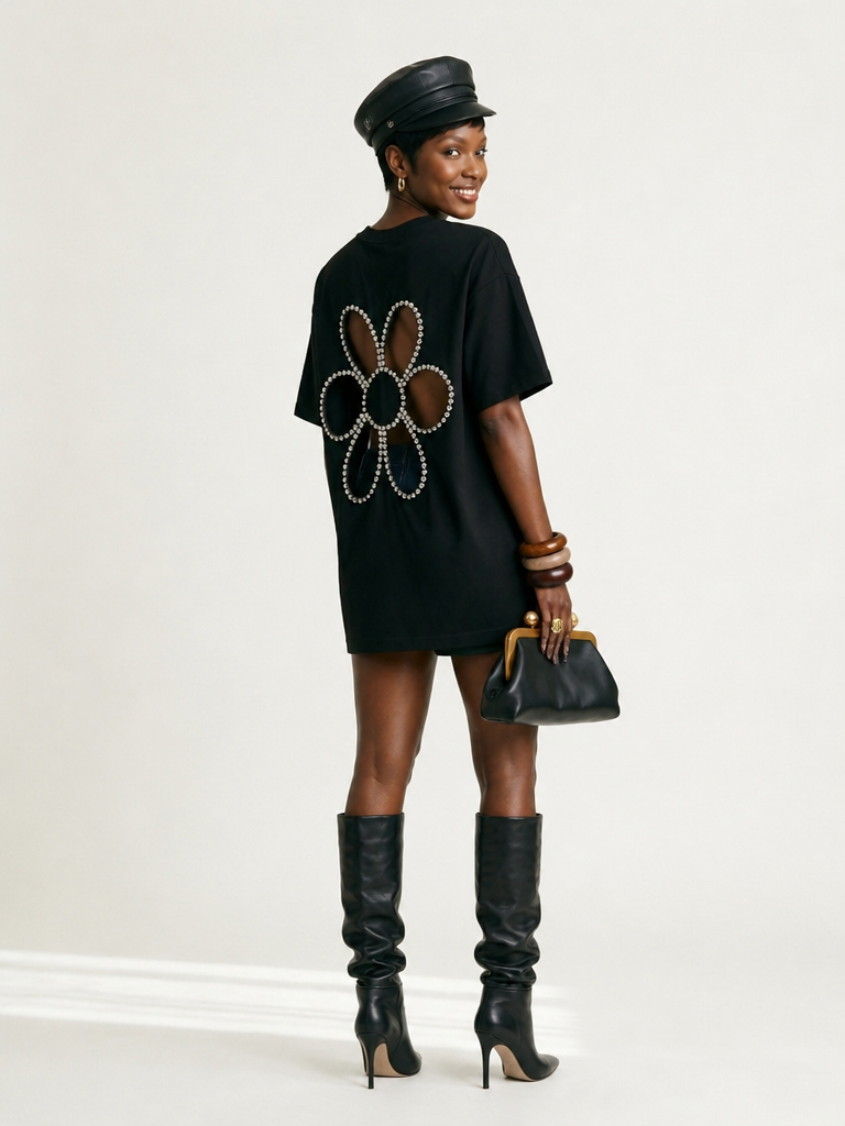 Audacious Diamond Flower Cutout T-Shirt-4