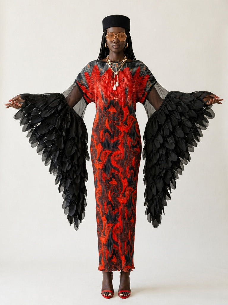 Fierce Pleated Feathered Kaftan-4