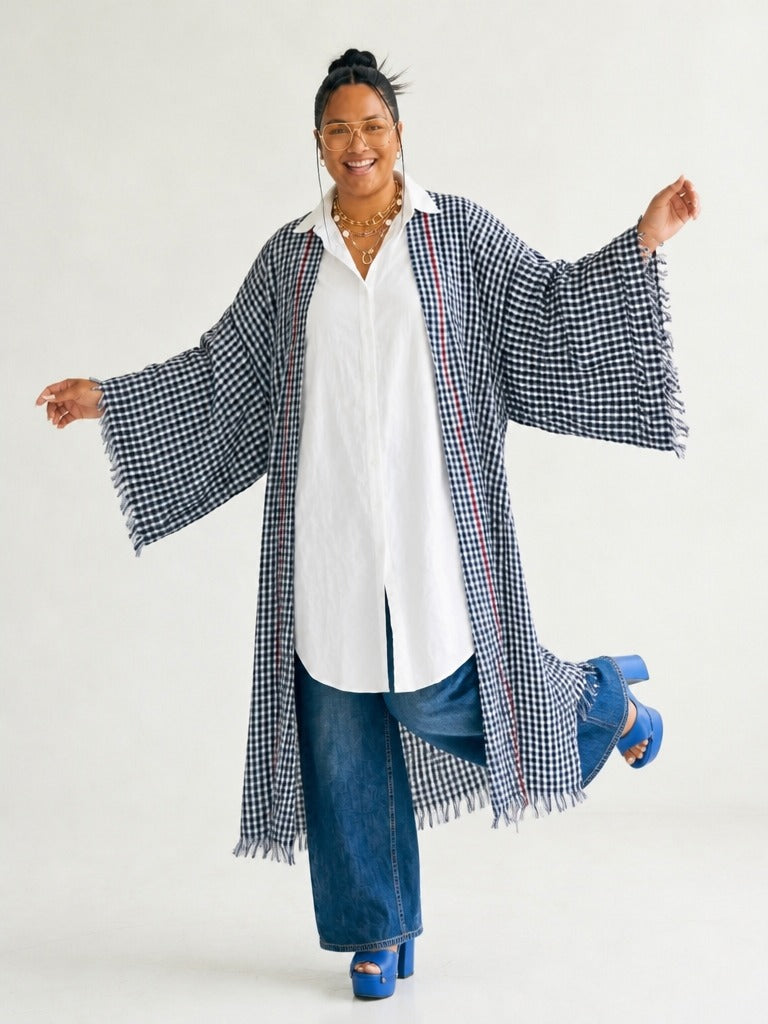 Free Spirit Plaid Fringe Kaftan-0