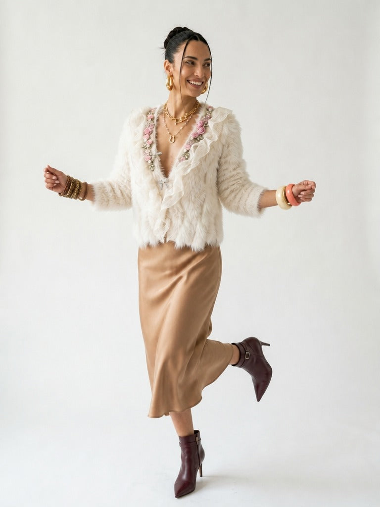Divine Beaded Floral Ruffle Cardigan-2