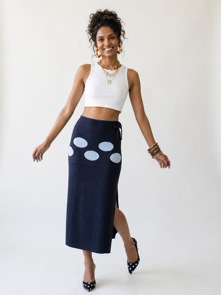 Unique Dot Knit Midi Skirt-3