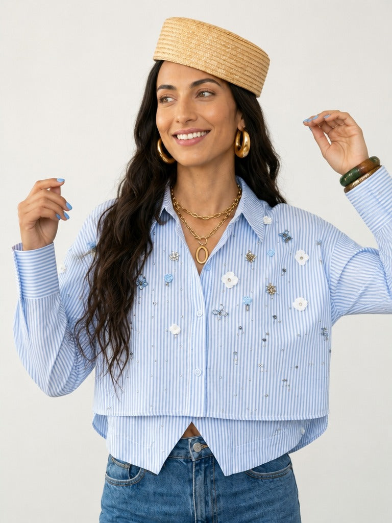 Radiant Striped Rhinestone Blouse-1
