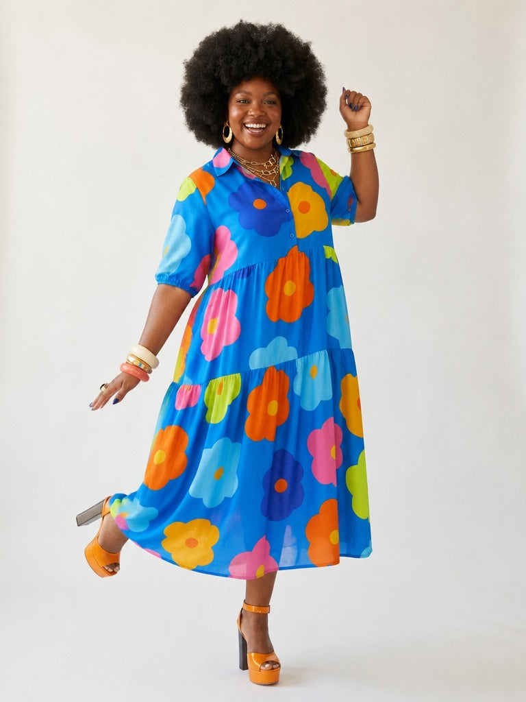 Vibrant Floral Printed Loose Maxi Dress-0