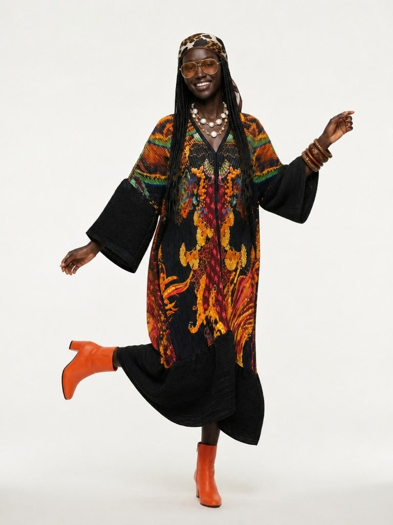 Vibrant Pleated Patterned Kaftan-1