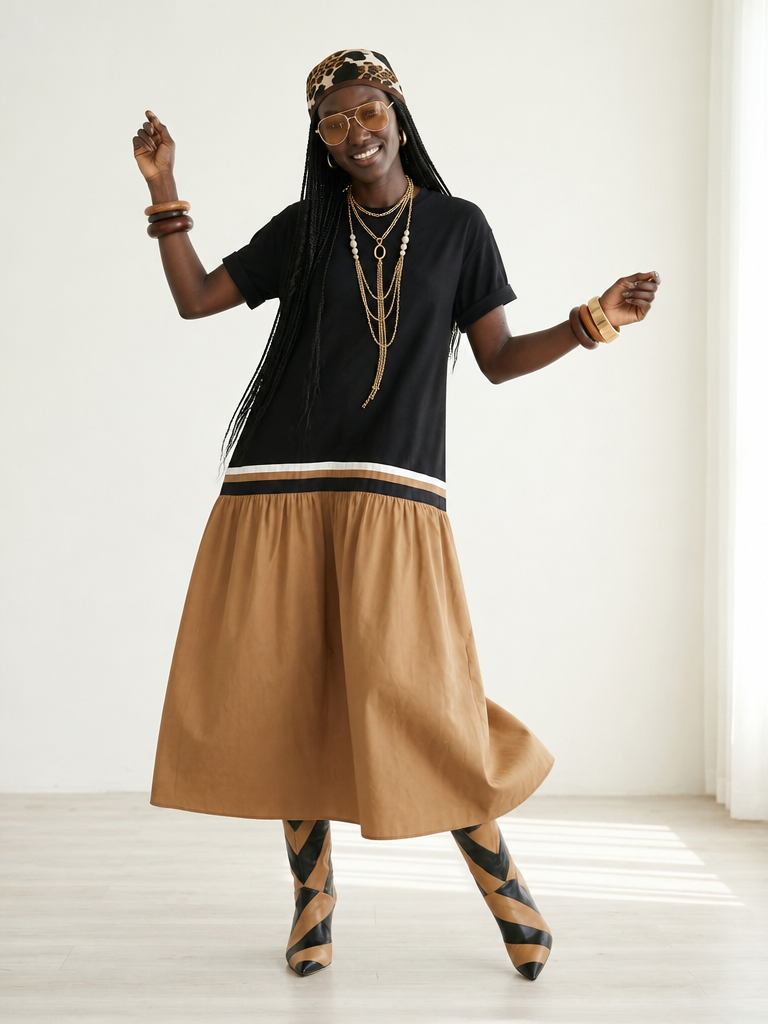 Grounded Patchwork Loose Maxi Dress-0