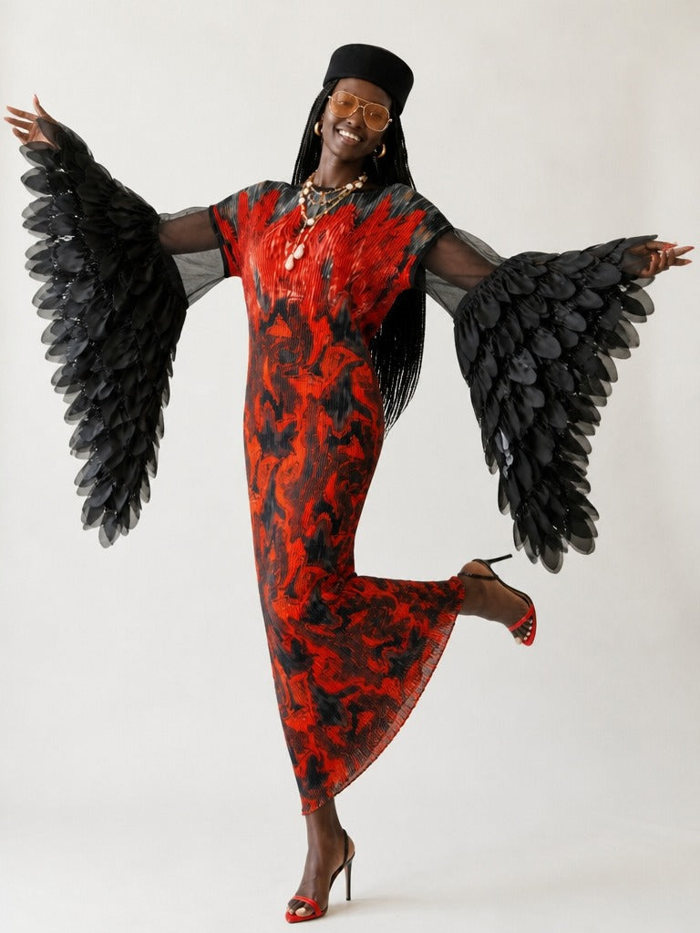 Fierce Pleated Feathered Kaftan-3