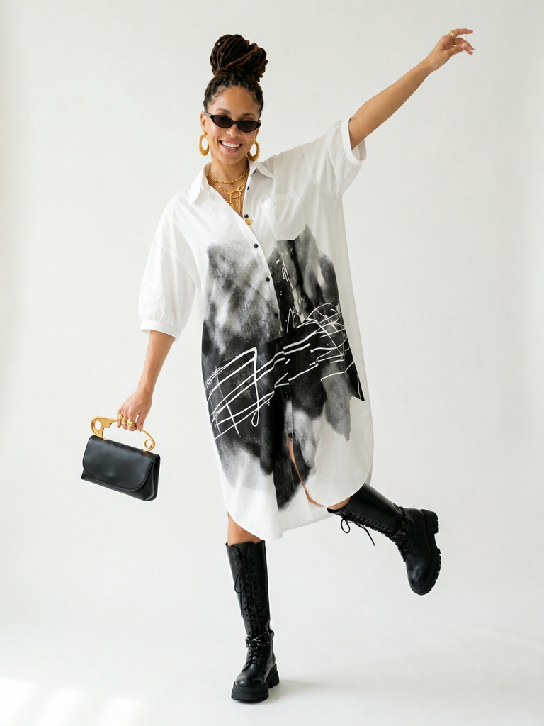 Limitless Printed Loose Shirt Dress-0