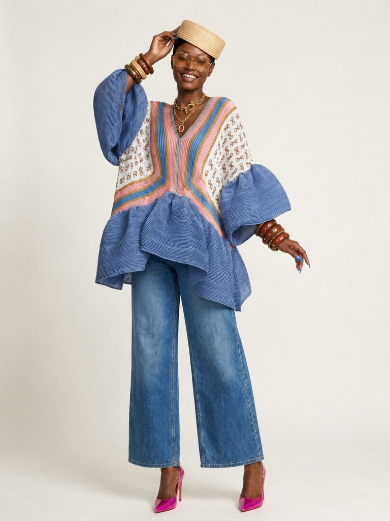 Vibrant Pleated Ruffle Top-3