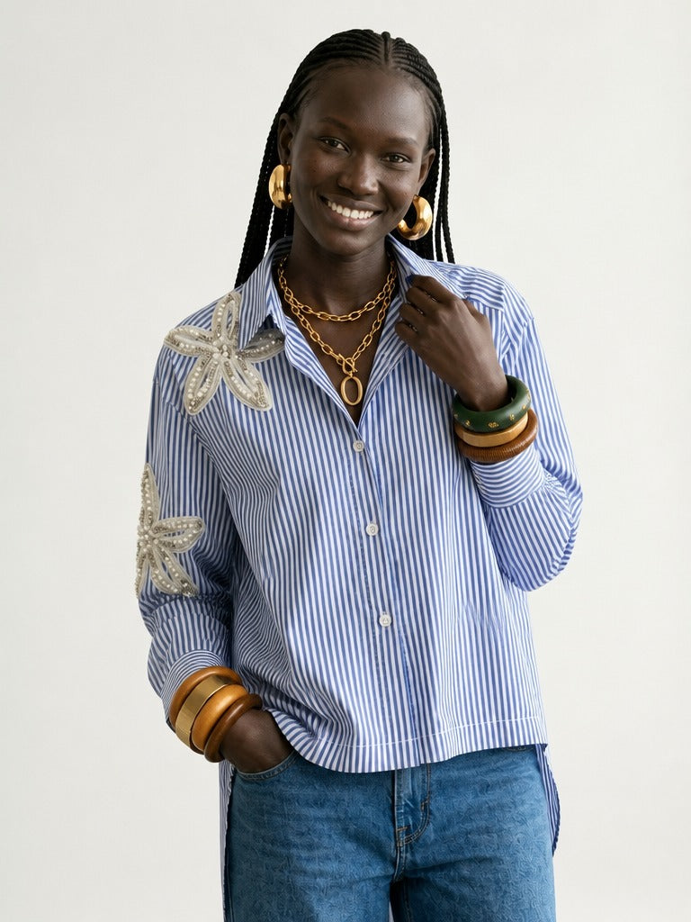 Divine Striped Beaded Floral Blouse-2