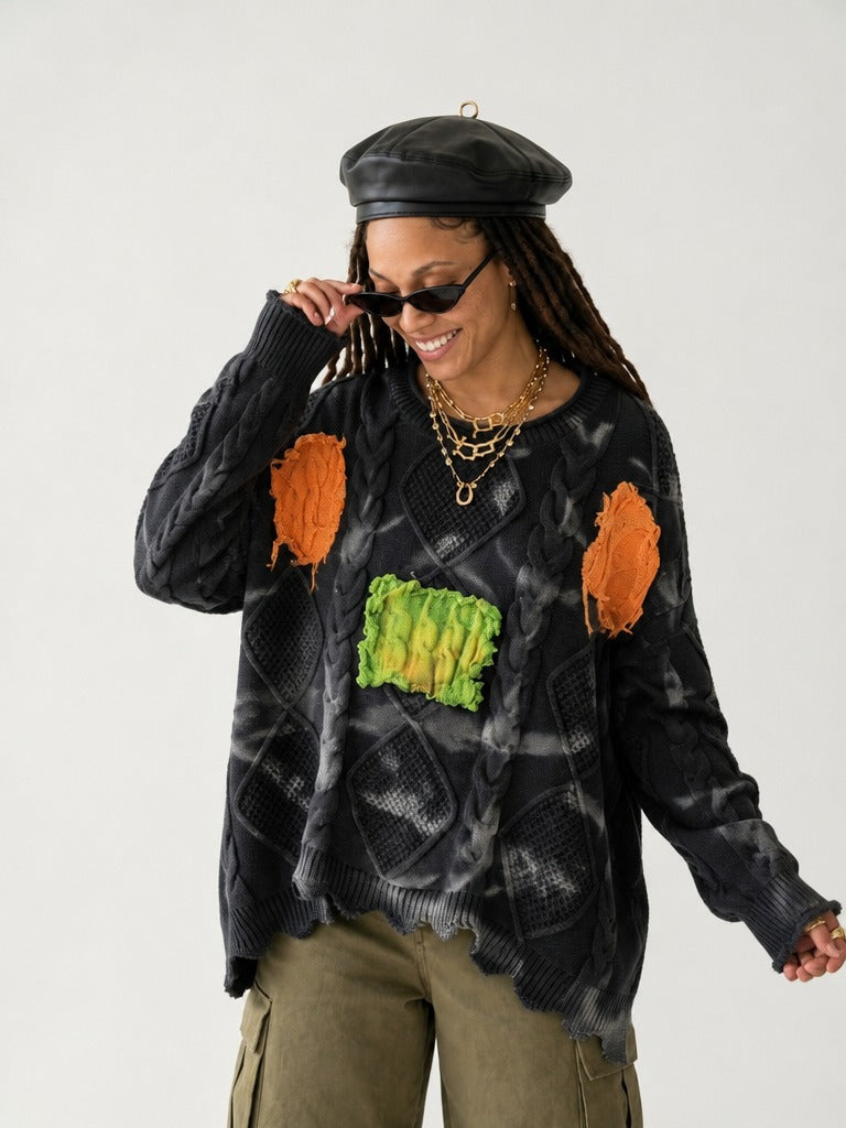 Untamed Patchwork Knit Pullover-2