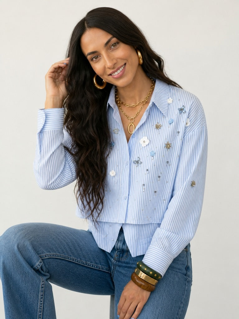 Radiant Striped Rhinestone Blouse-2