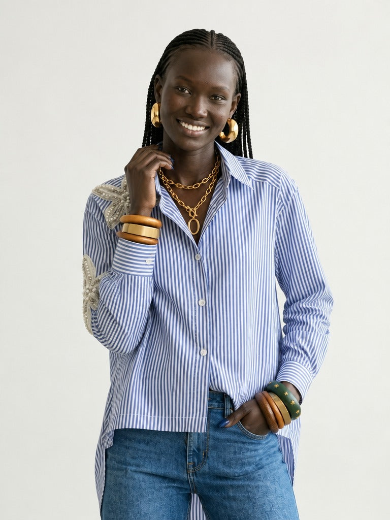 Divine Striped Beaded Floral Blouse-3