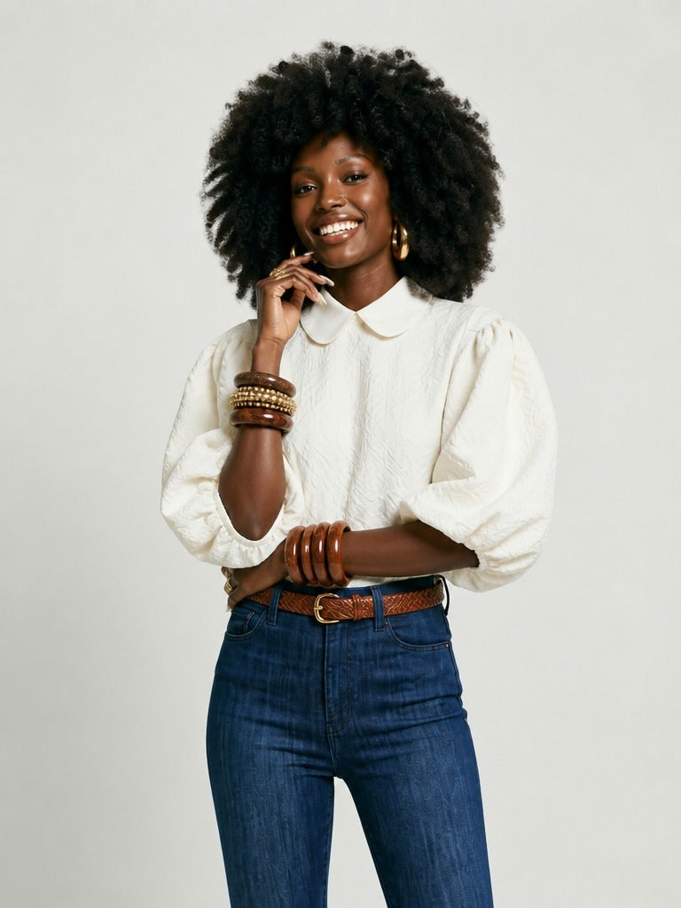 Ethereal Textured Balloon Sleeve Blouse-3