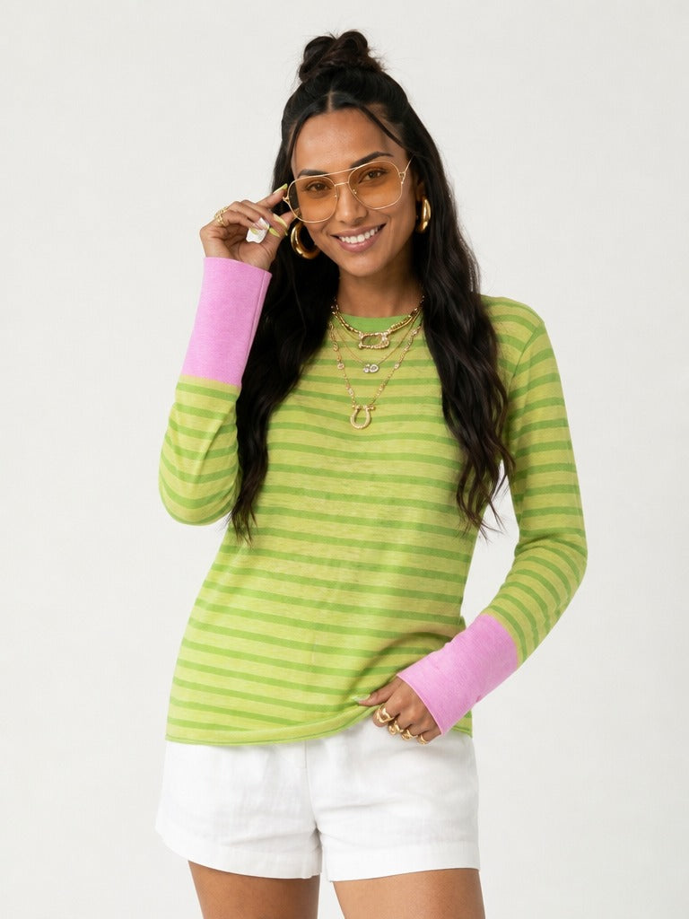 Dynamic Striped Loose Knitted Top-0