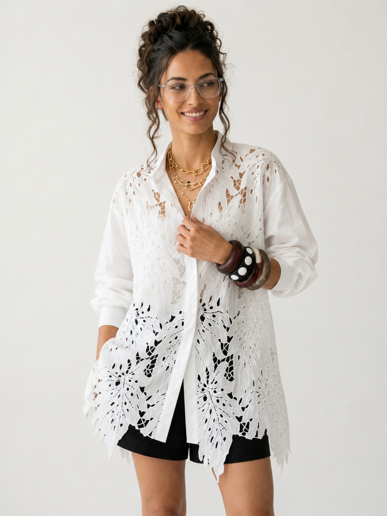 Liberated Lace Hollow Blouse-0