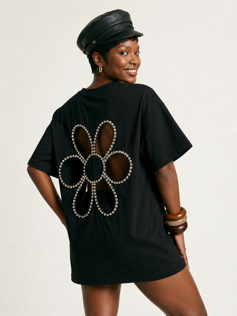 Audacious Diamond Flower Cutout T-Shirt-1