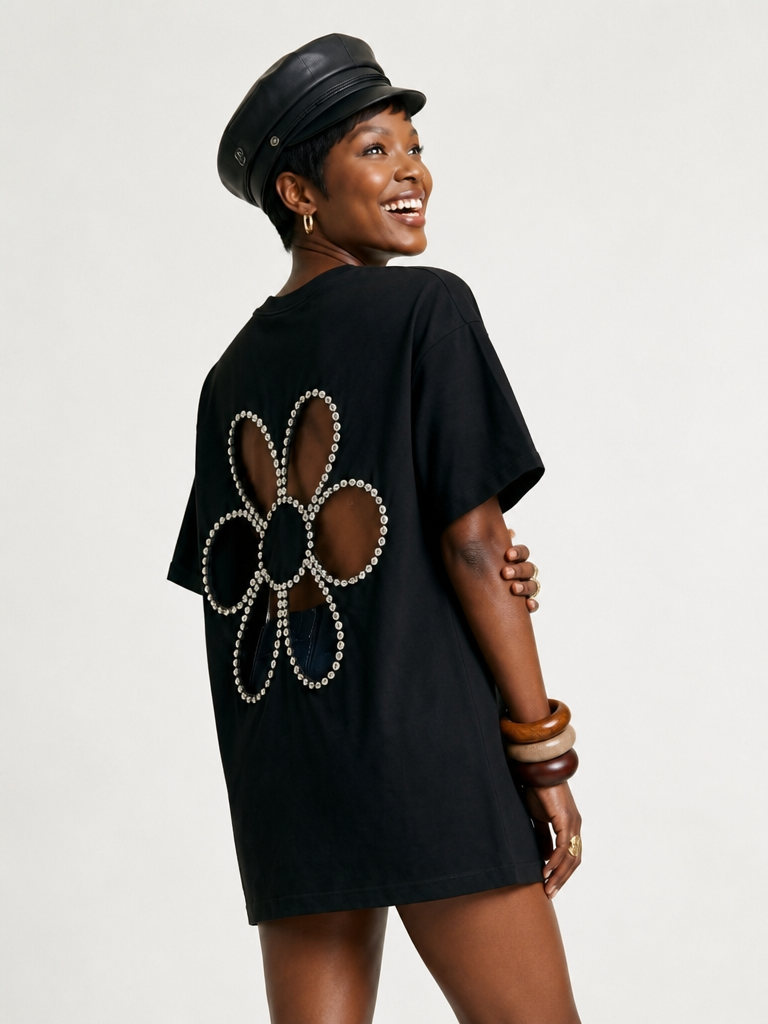 Audacious Diamond Flower Cutout T-Shirt-0