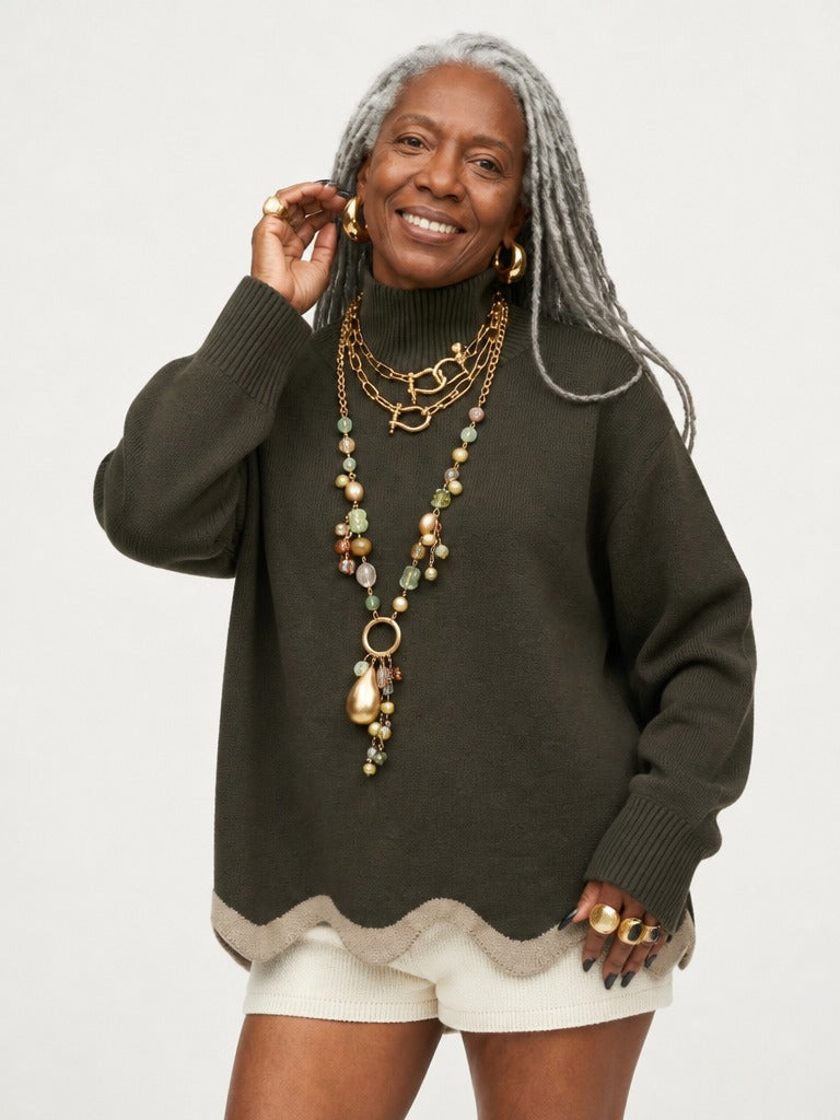 Grounded Wavy Hem Knit Sweater-0