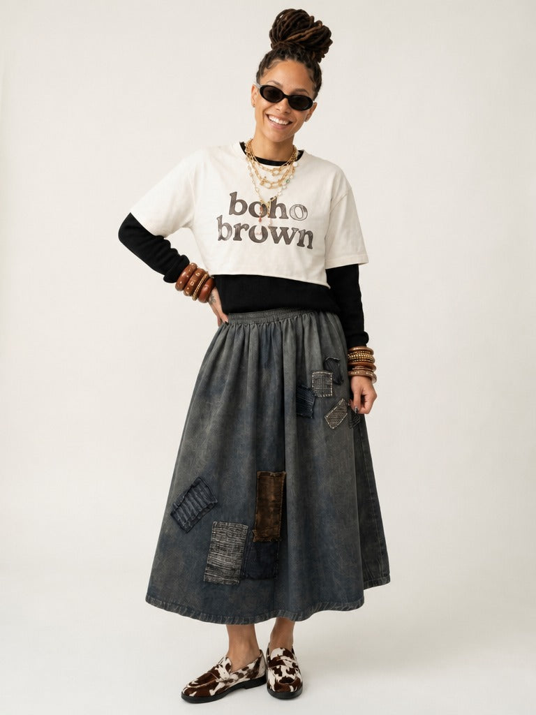 Unique Patchwork Denim Maxi Skirt-2