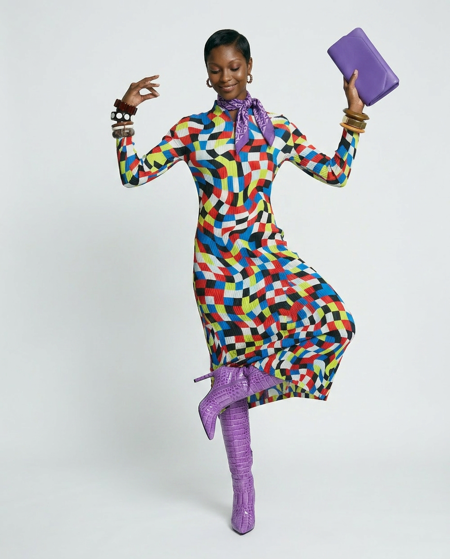 Vibrant Plaid Pleated Maxi Dress-1