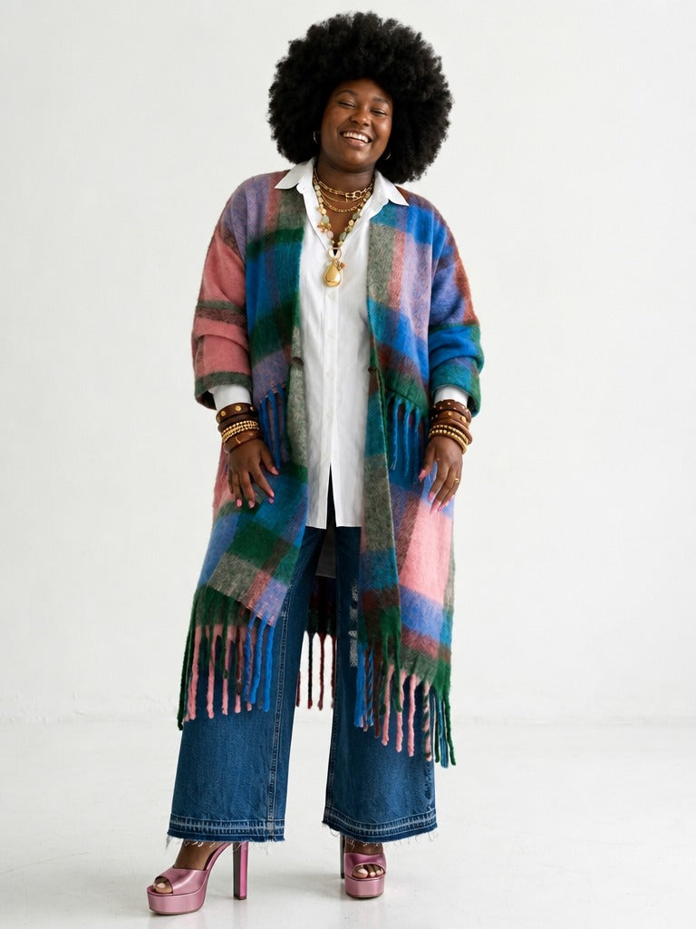 Wild Heart Plaid Tassel Kimono-1