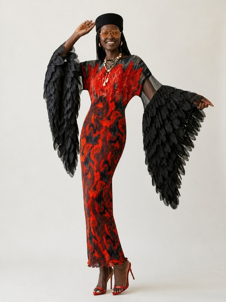 Fierce Pleated Feathered Kaftan-0