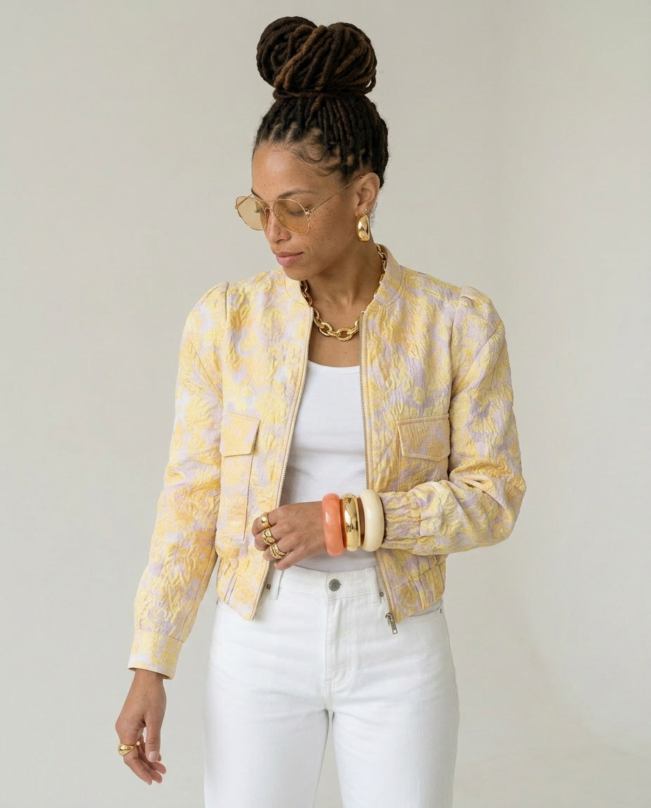 Vibrant Patterned Cropped Bomber Jacket-2