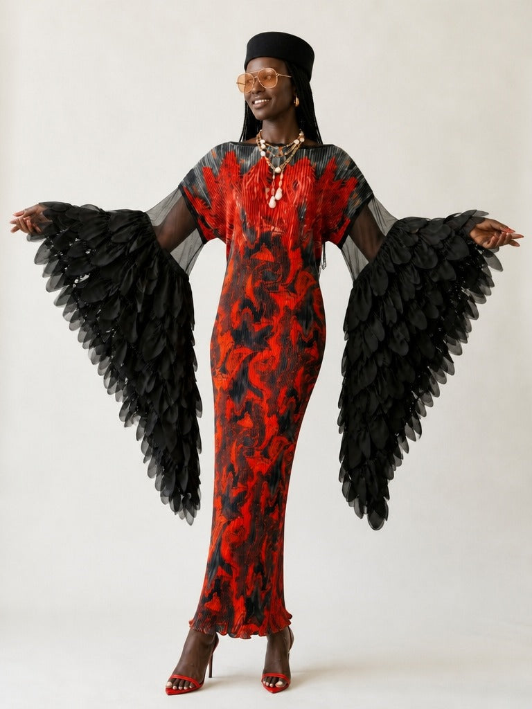 Fierce Pleated Feathered Kaftan-2