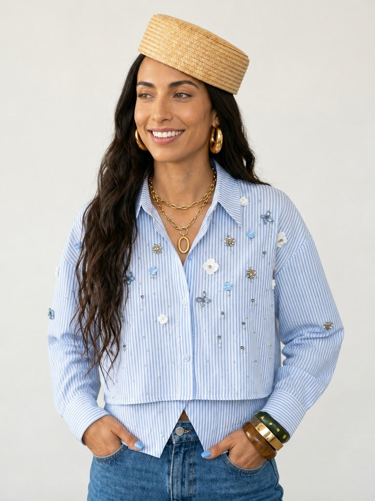 Radiant Striped Rhinestone Blouse-3