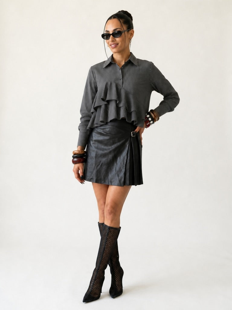 Daring Ruffled Striped Blouse-2