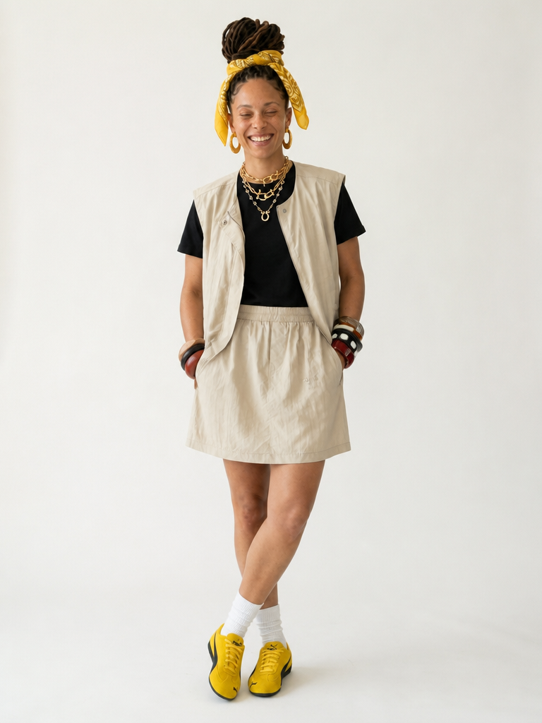 Grounded Polyester Loose Vest Skirt Set-1